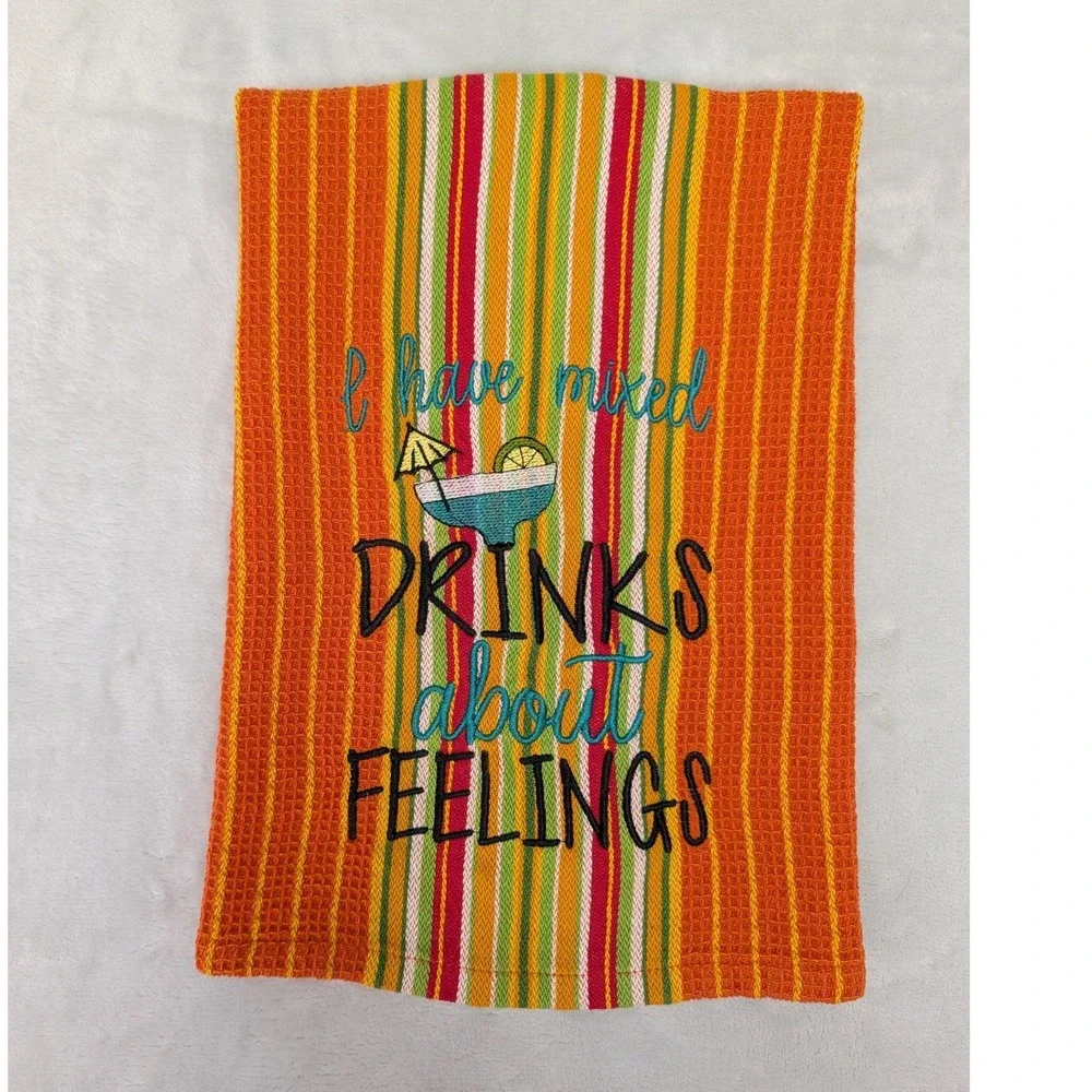 I Have Mixed Drinks About Feelings! Kitchen Bath Bar Hand Cocktail Towel Striped